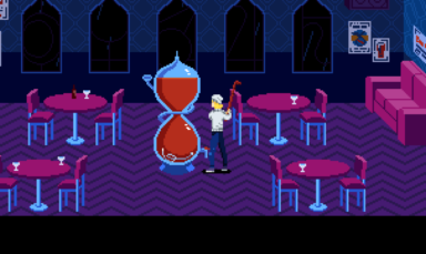 Tenebris Somnia character attacking a large hourglass