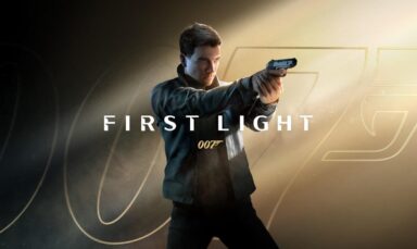 Key art for 007 First Light featuring the game's logo across a young James Bond pointing his gun